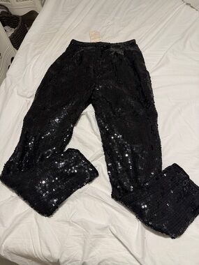 Black Sequin Straight-Leg Pants - Elegant Evening Wear vintage nwt.